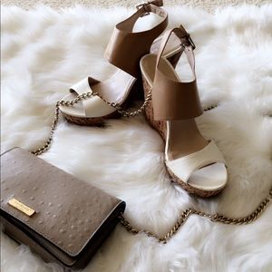 Nude & White Wedges